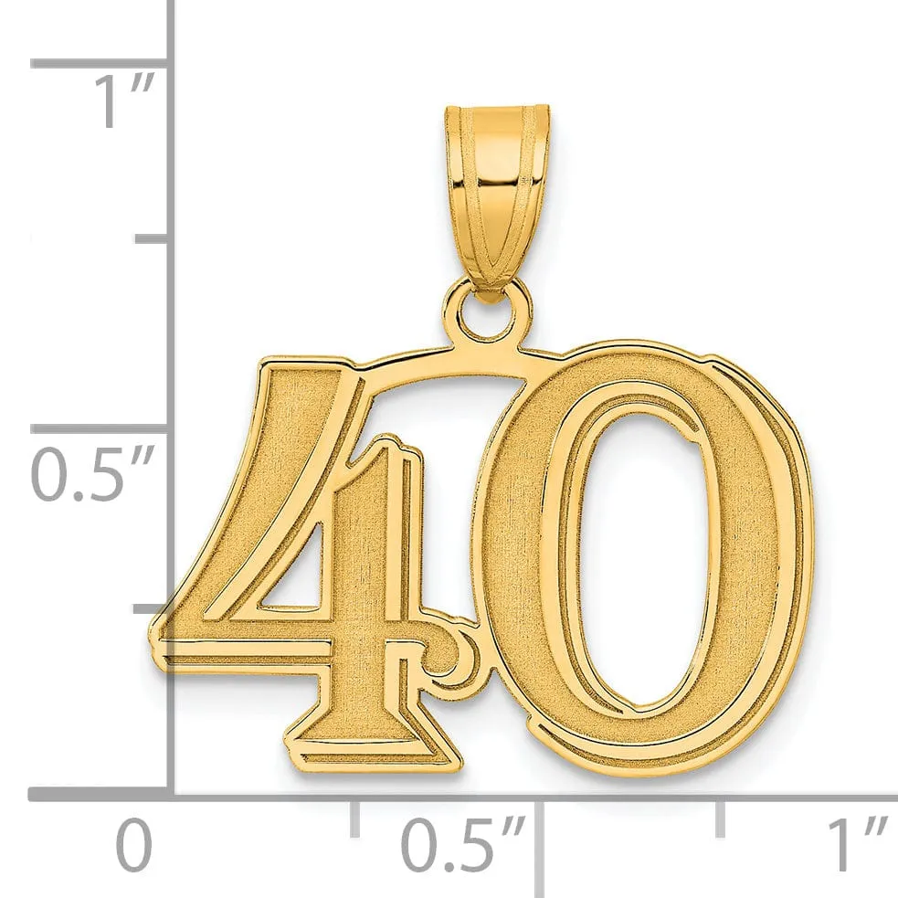 14k Yellow Gold Polished Etched Finish Number 40 Charm Pendant