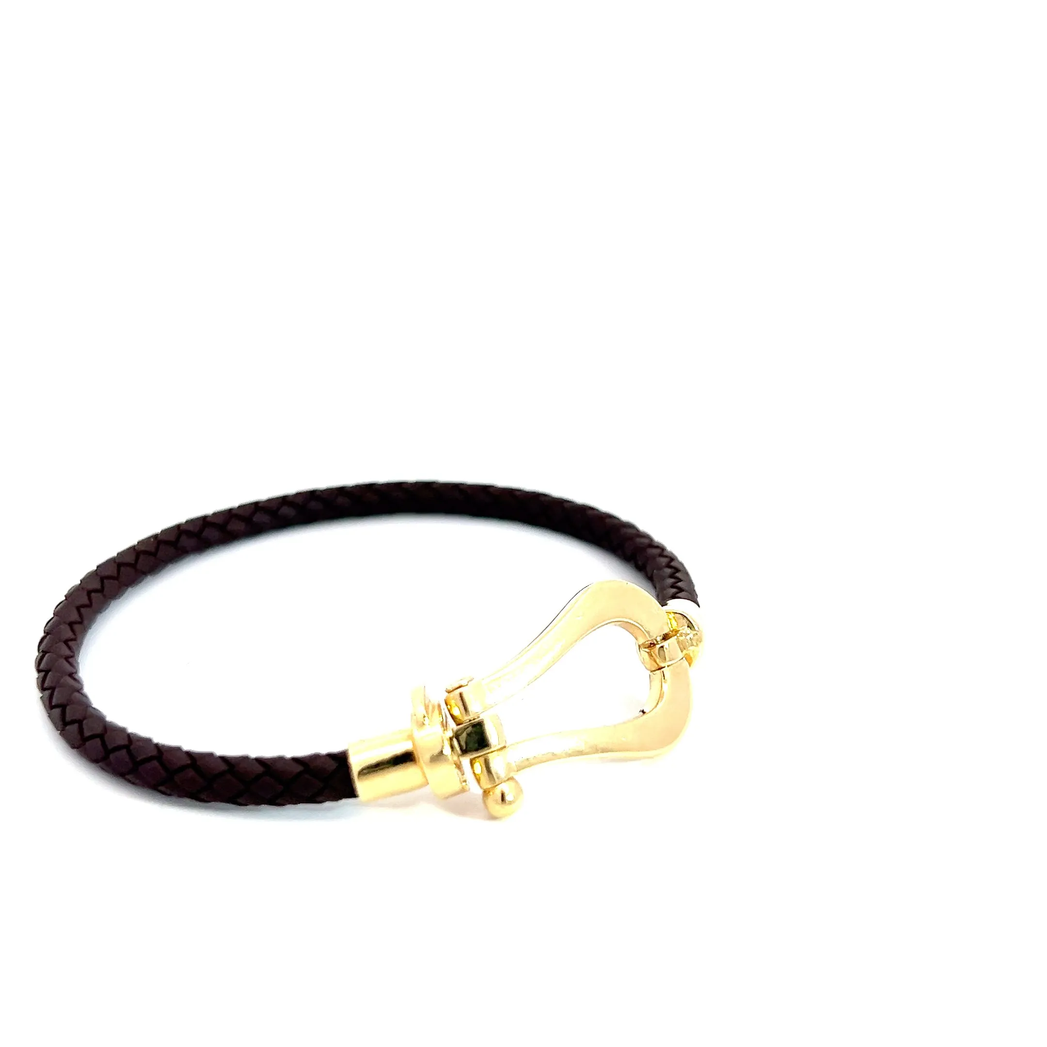 18k Yellow Gold 9.42 Gram Leather Bracelet