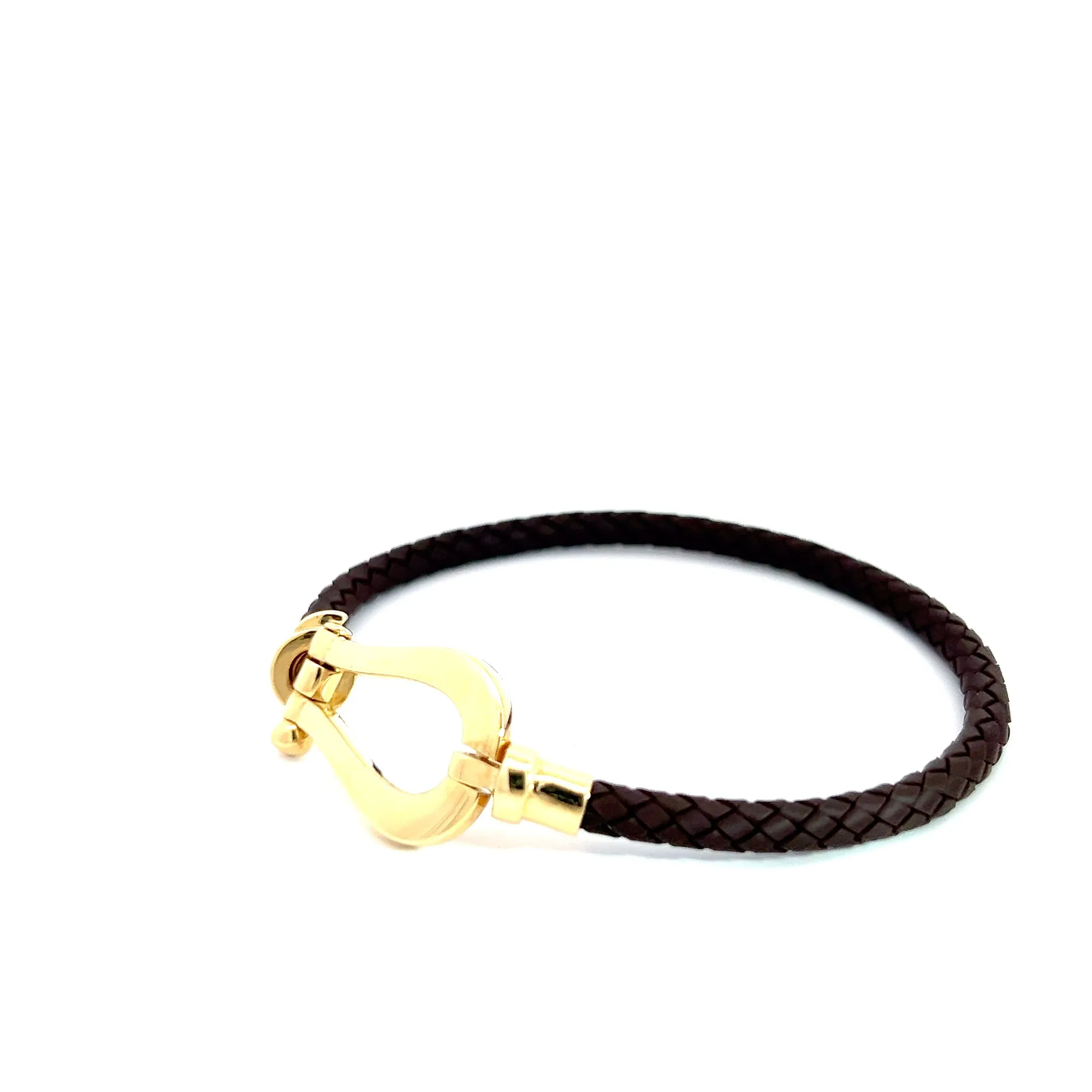18k Yellow Gold 9.42 Gram Leather Bracelet