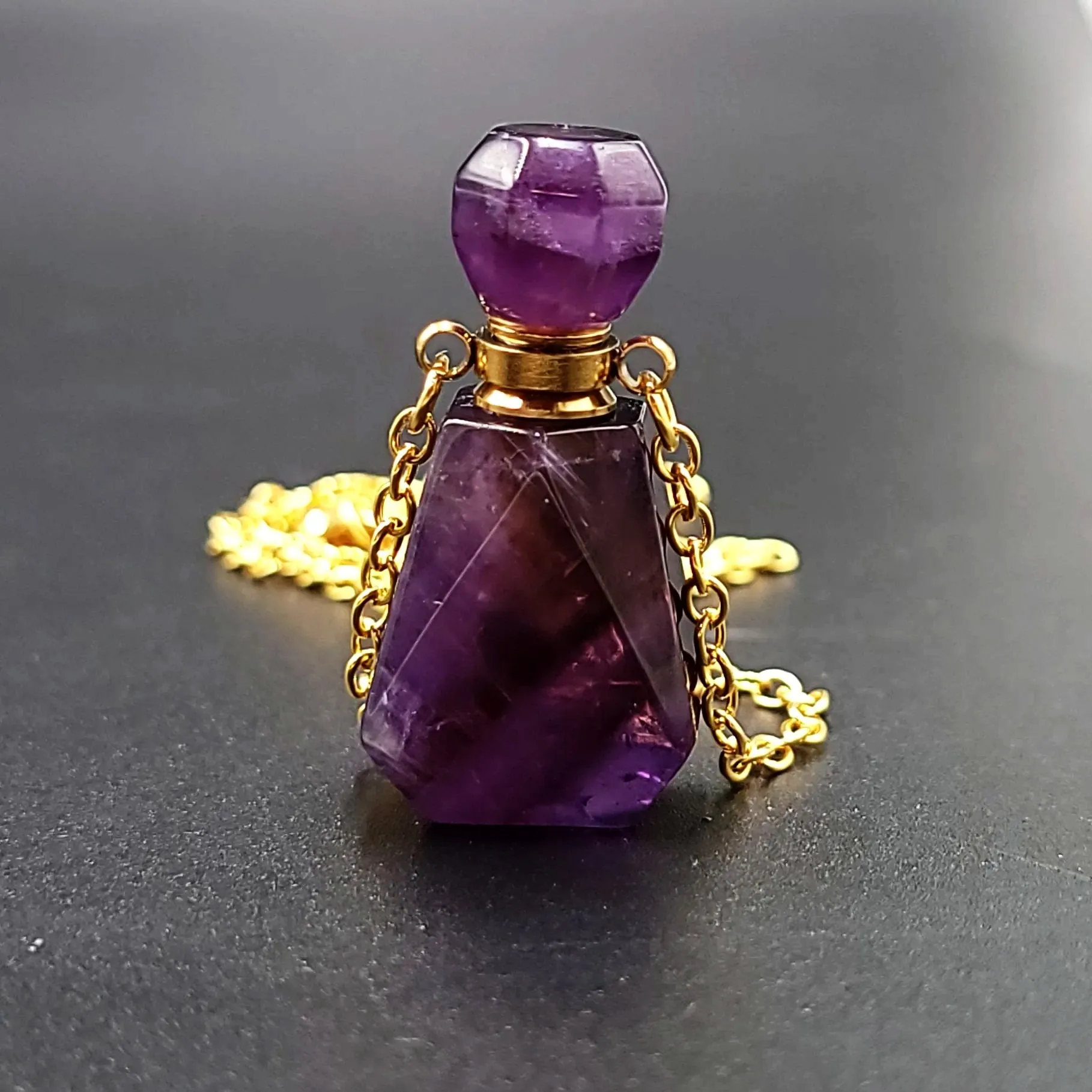 Amethyst Bottle Pendant Sacred Geometry Holder Perfume Oils Incense Ashes