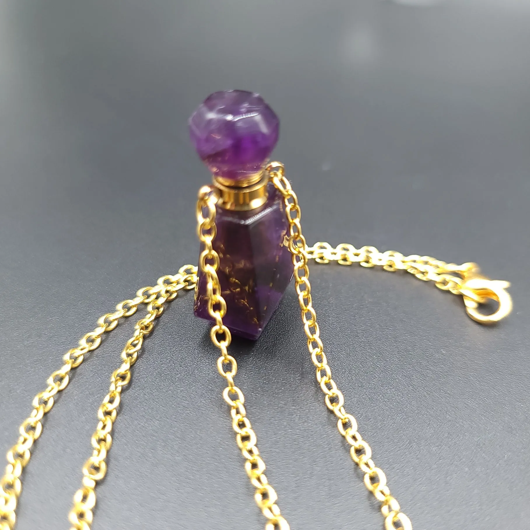 Amethyst Bottle Pendant Sacred Geometry Holder Perfume Oils Incense Ashes