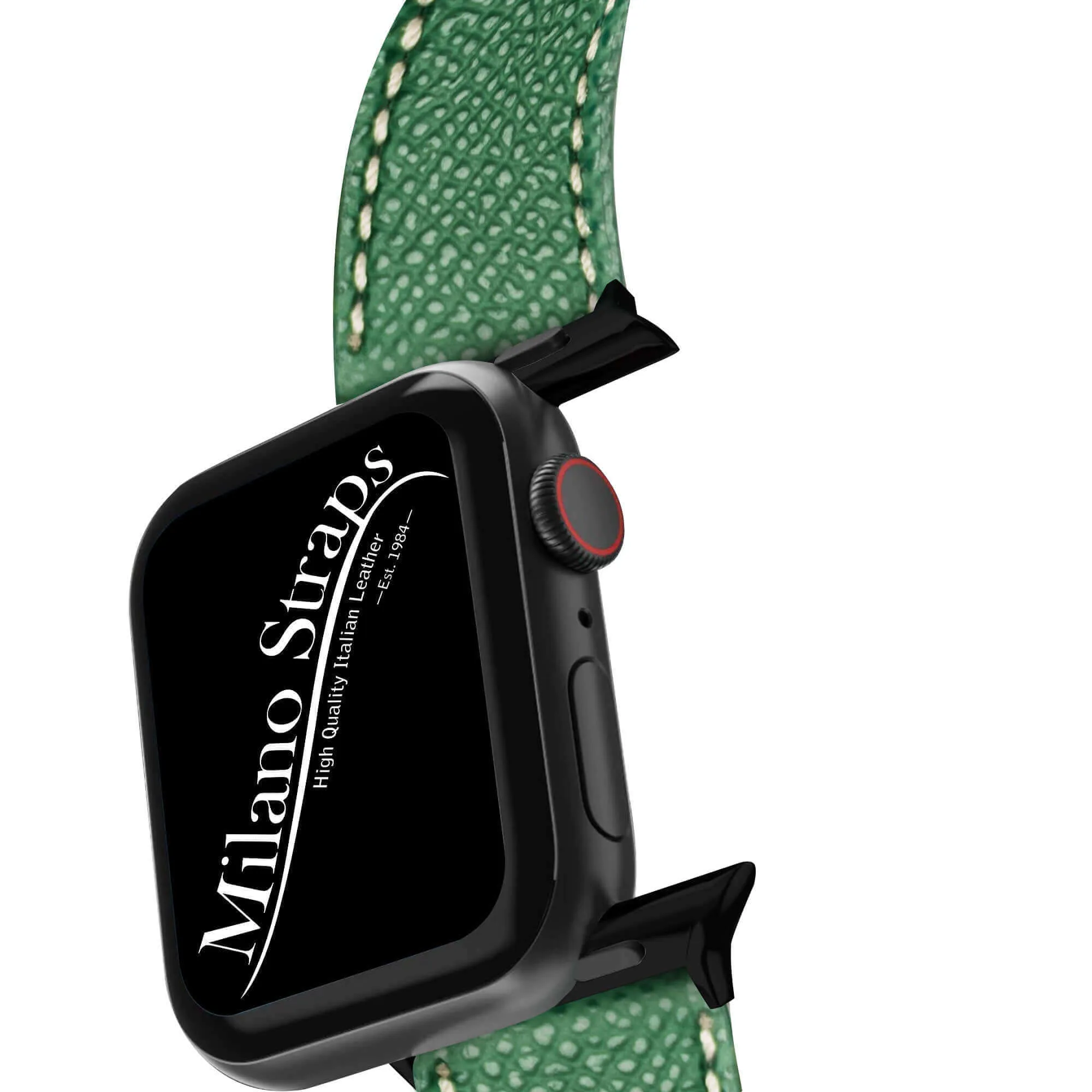 Apple Watch Leather Band ™ Hammered Green Ecru Stitches