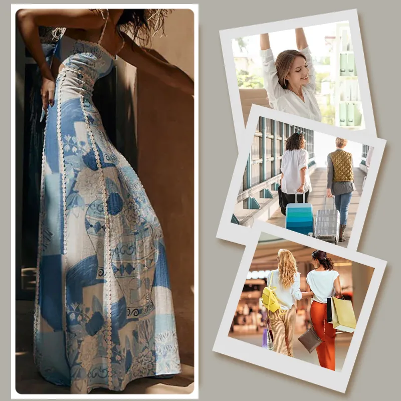 Bow Design Back Cutout Printed Long Dress