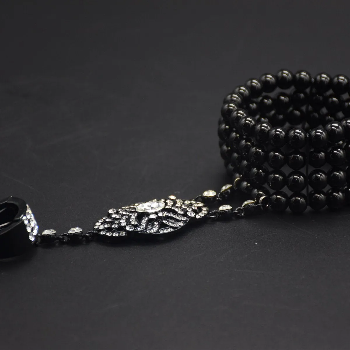Bracelet Ring Set Hand Chain 1920's Accessories Black|JaosWish
