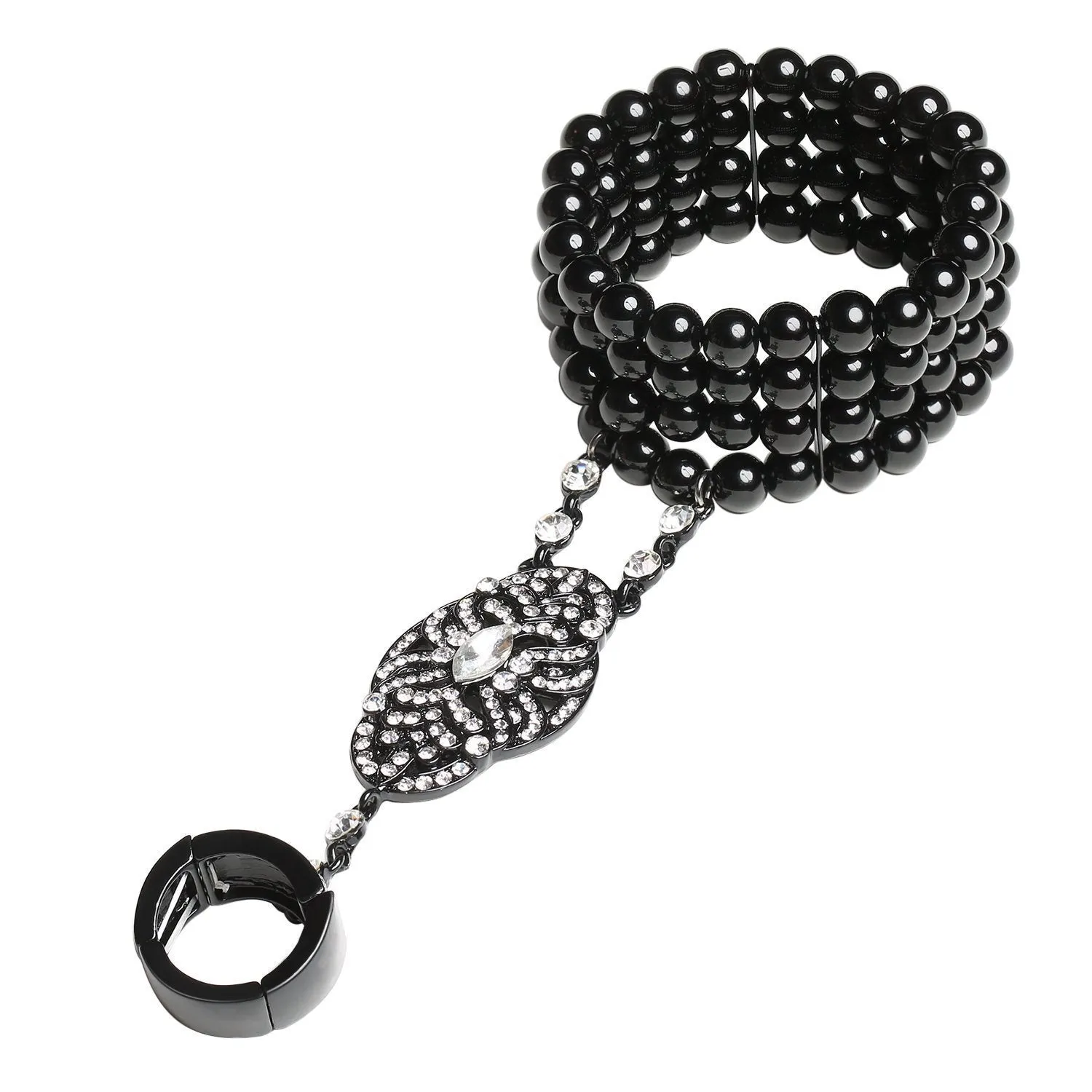 Bracelet Ring Set Hand Chain 1920's Accessories Black|JaosWish