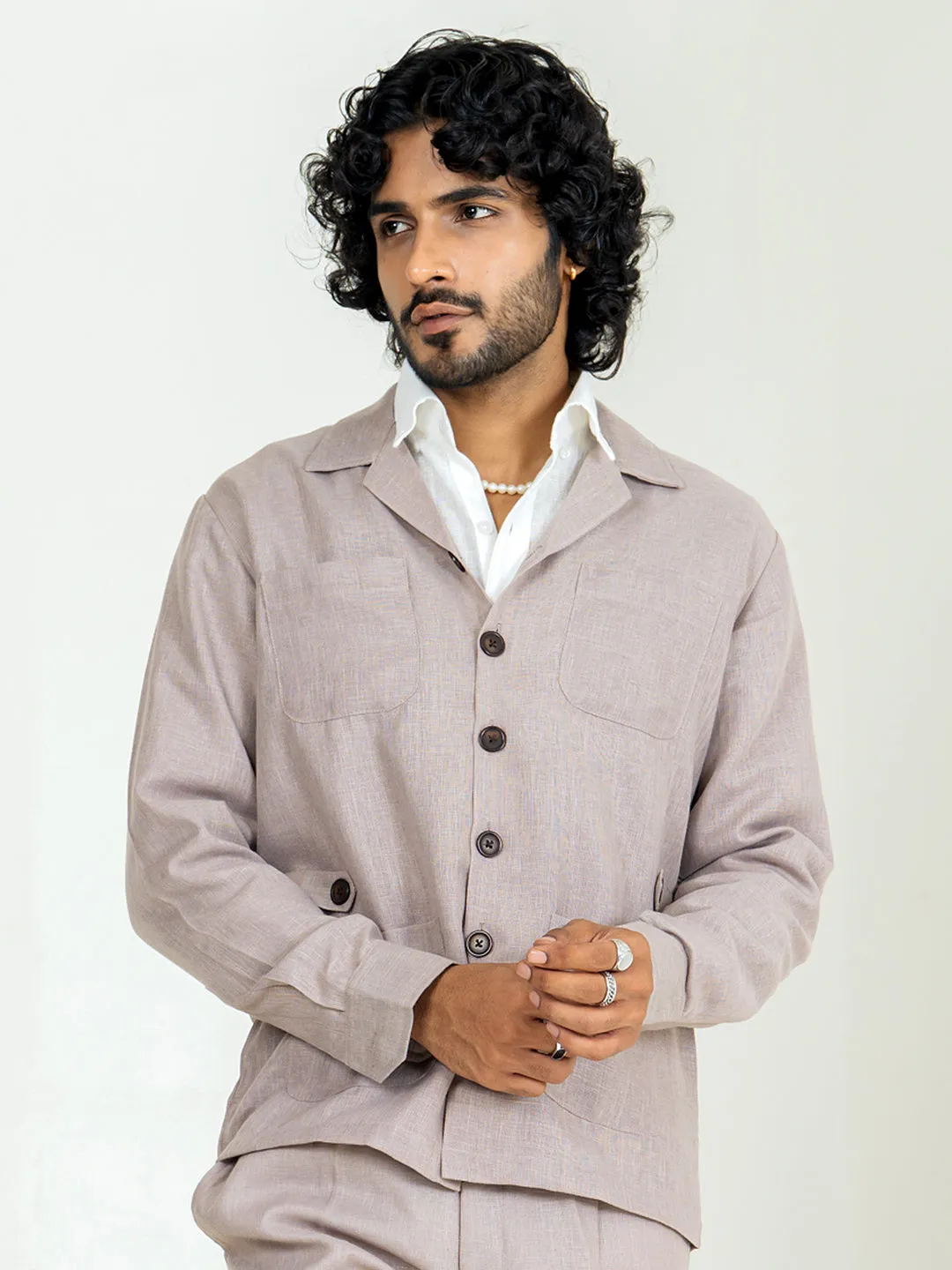 Burnt Sugar 4 Pocket Linen blend shacket