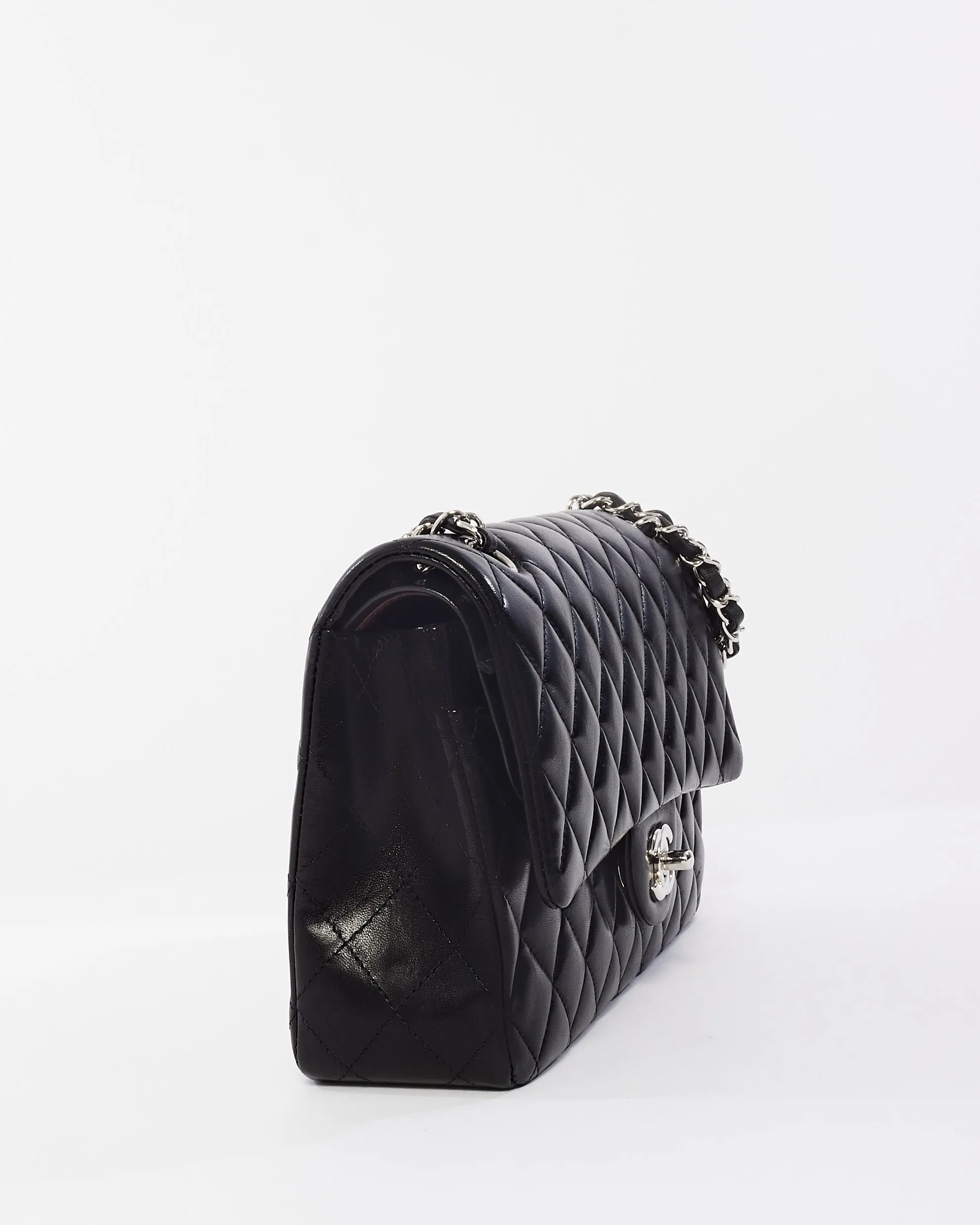 Chanel Black Lambskin Leather Medium Classic Double Flap Bag SHW
