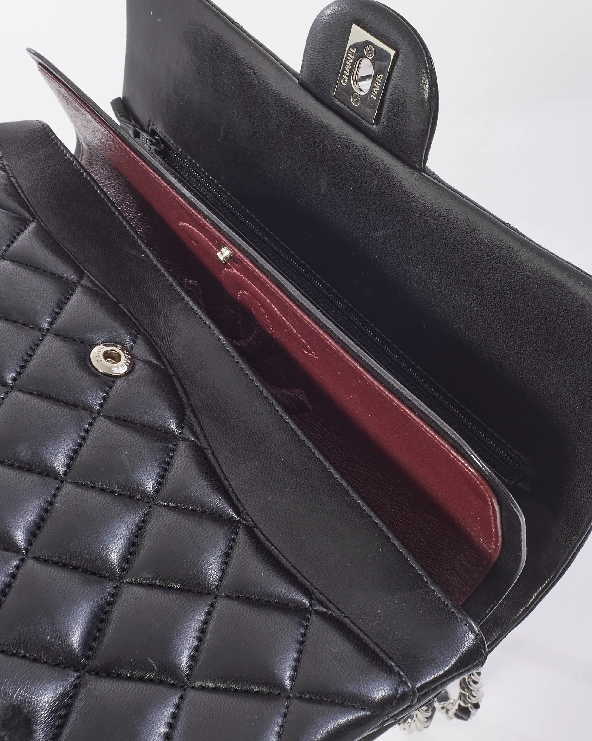 Chanel Black Lambskin Leather Medium Classic Double Flap Bag SHW