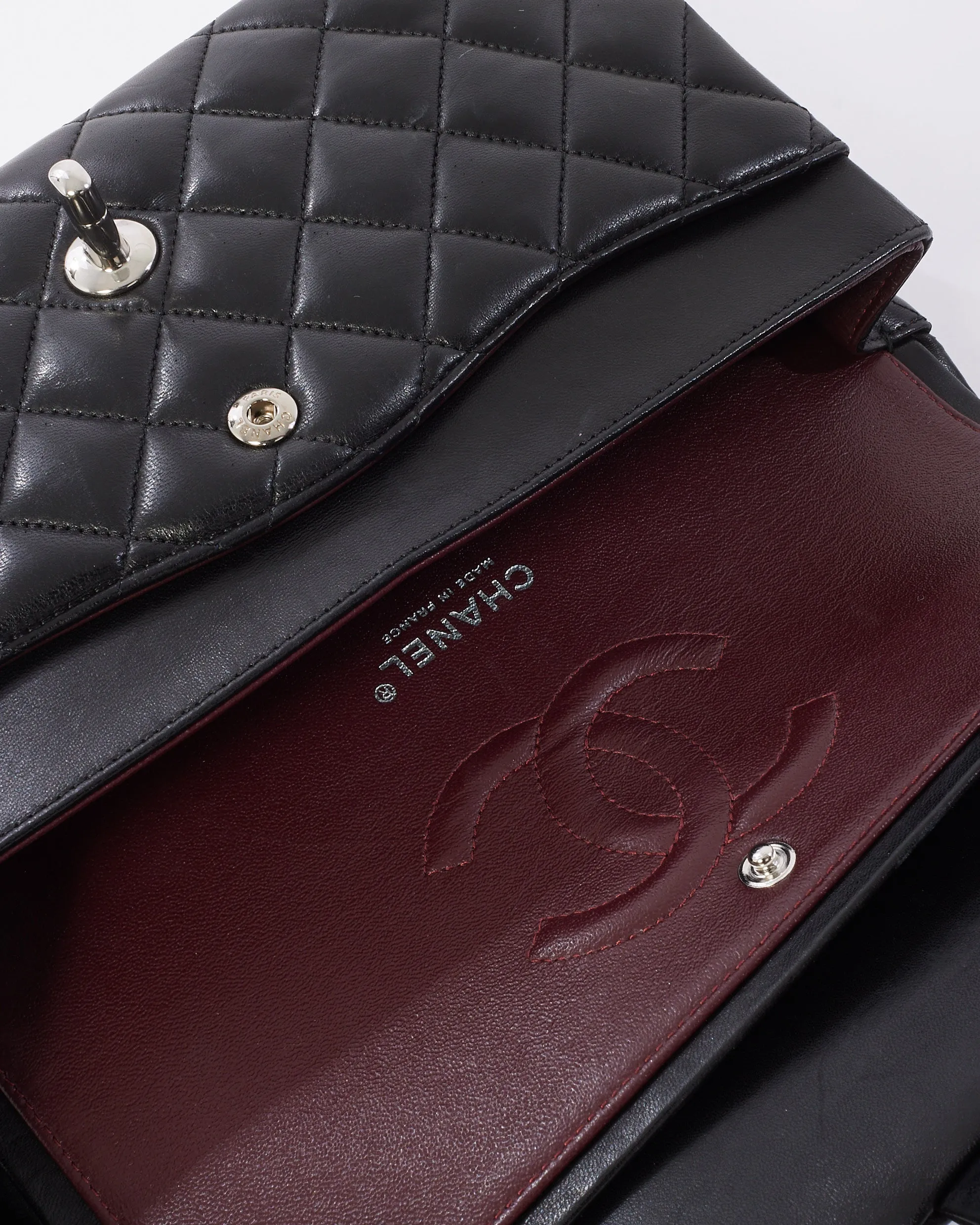 Chanel Black Lambskin Leather Medium Classic Double Flap Bag SHW