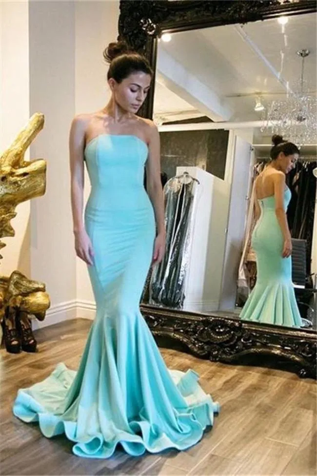 Charming Long Strapless Satin Mermaid Prom Dresses Evening Dresses, MP112