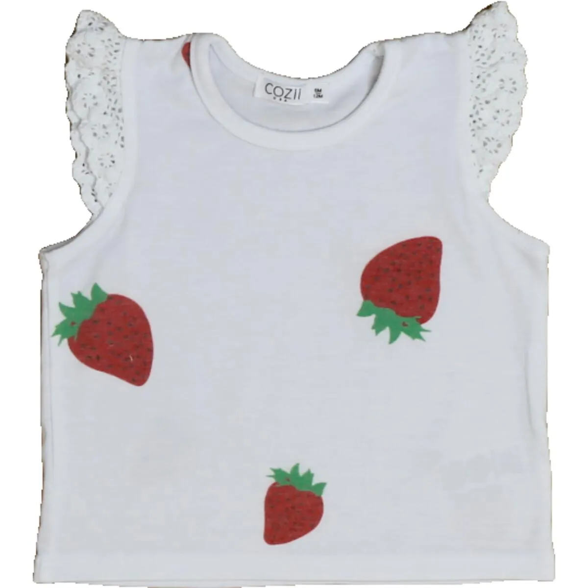 Cozii- TANK W/CROCHET SLV STRAWBERRY (white)