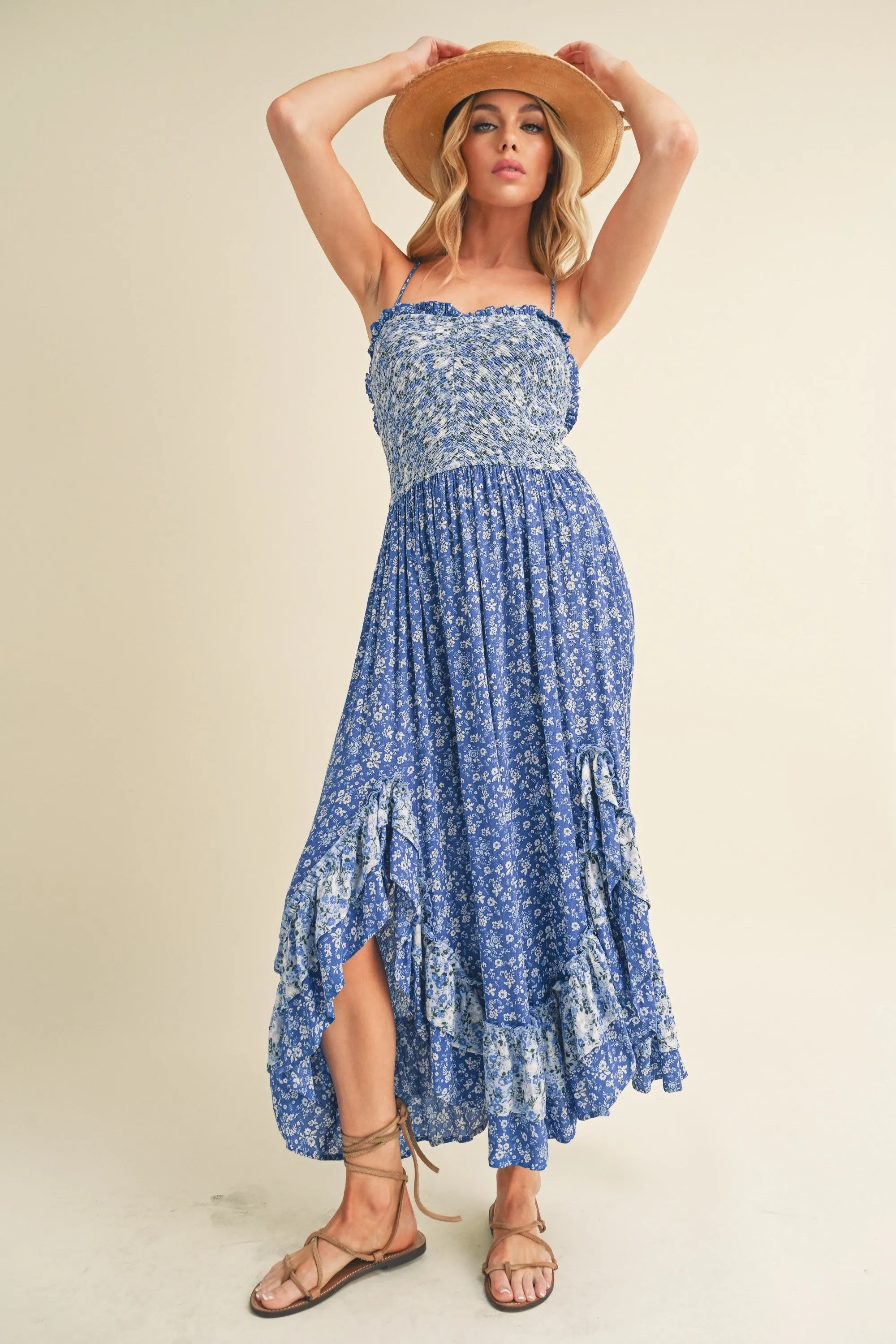 Ditsy Floral Ruffled Hem Maxi Cami Dress