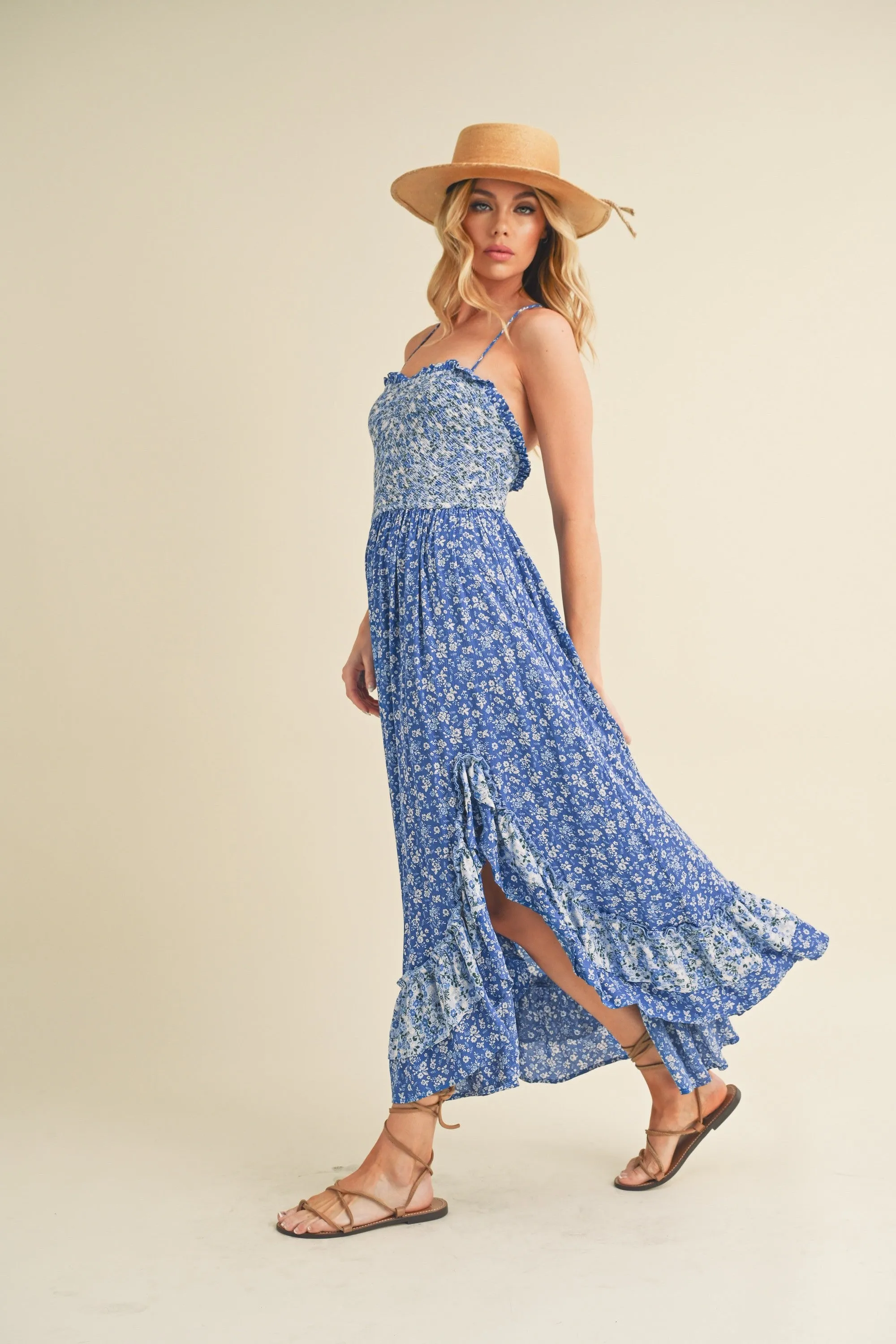 Ditsy Floral Ruffled Hem Maxi Cami Dress