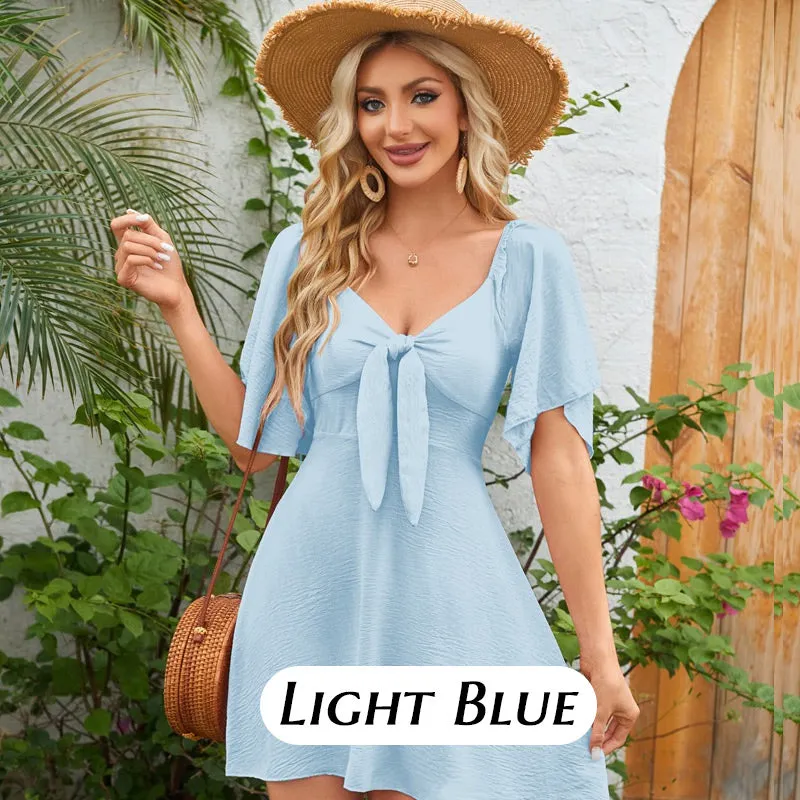 Elegant Deep V Neck Bow-Tie Mini Dress