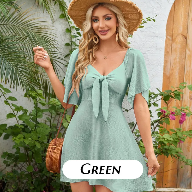 Elegant Deep V Neck Bow-Tie Mini Dress