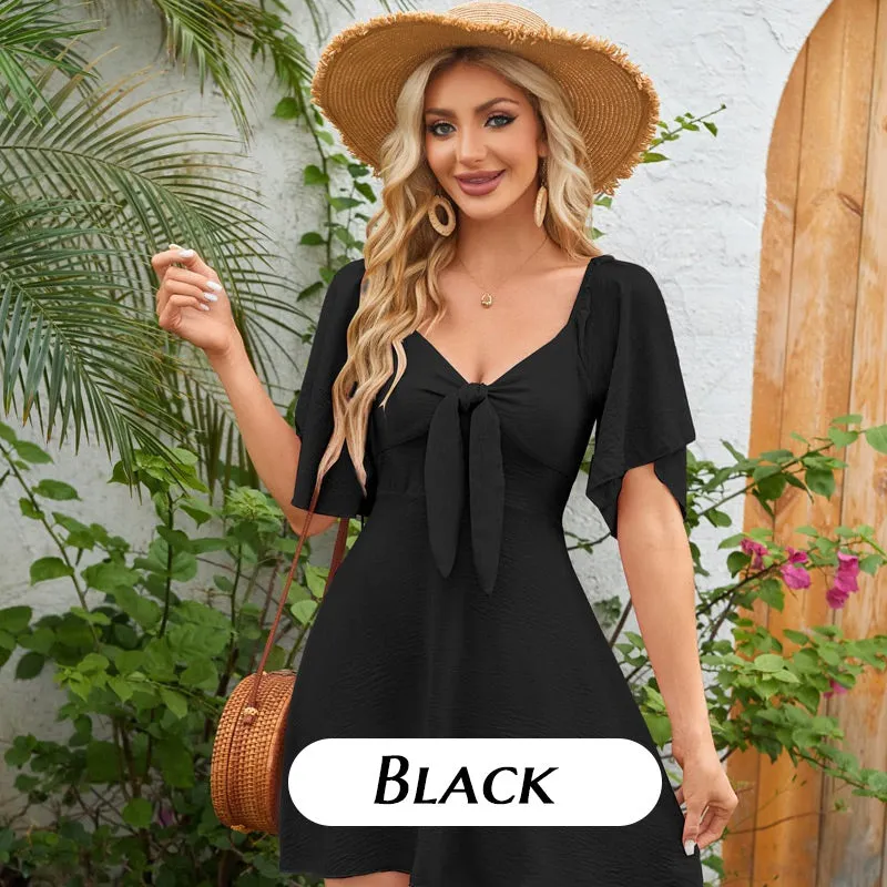 Elegant Deep V Neck Bow-Tie Mini Dress
