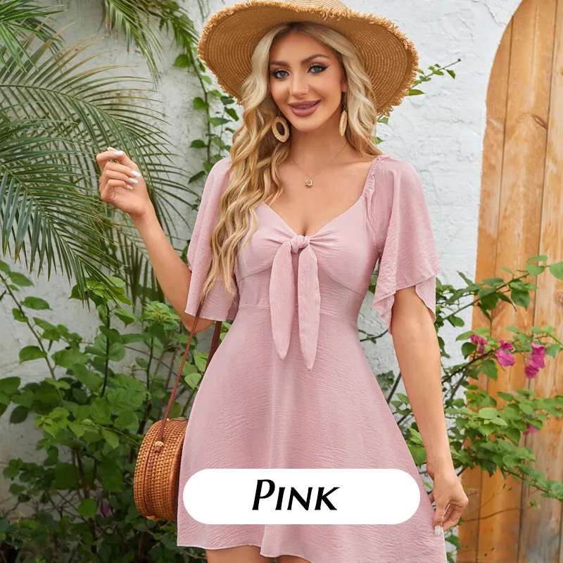 Elegant Deep V Neck Bow-Tie Mini Dress