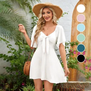 Elegant Deep V Neck Bow-Tie Mini Dress