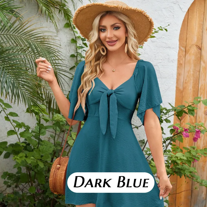 Elegant Deep V Neck Bow-Tie Mini Dress