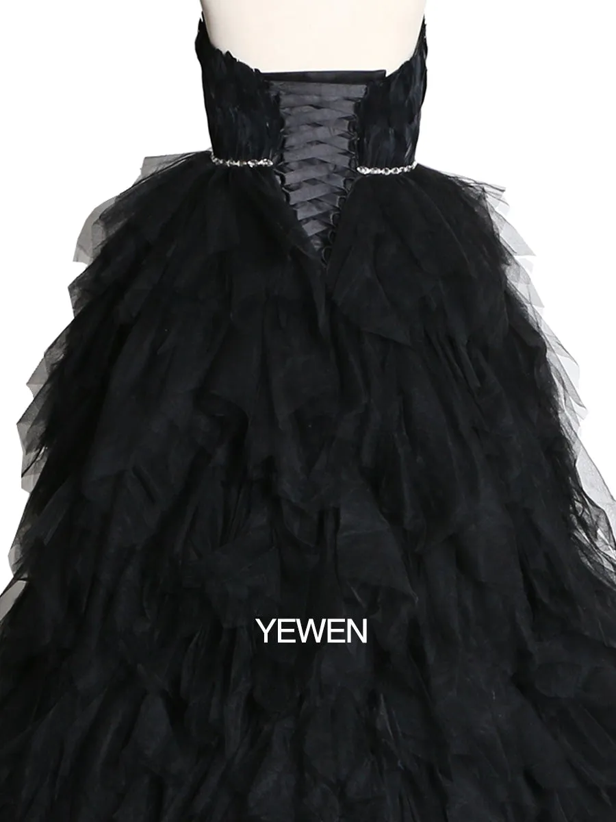 Feather Evening Dress Strapless Elegant High Low Maternity Dress for Photo Shoot