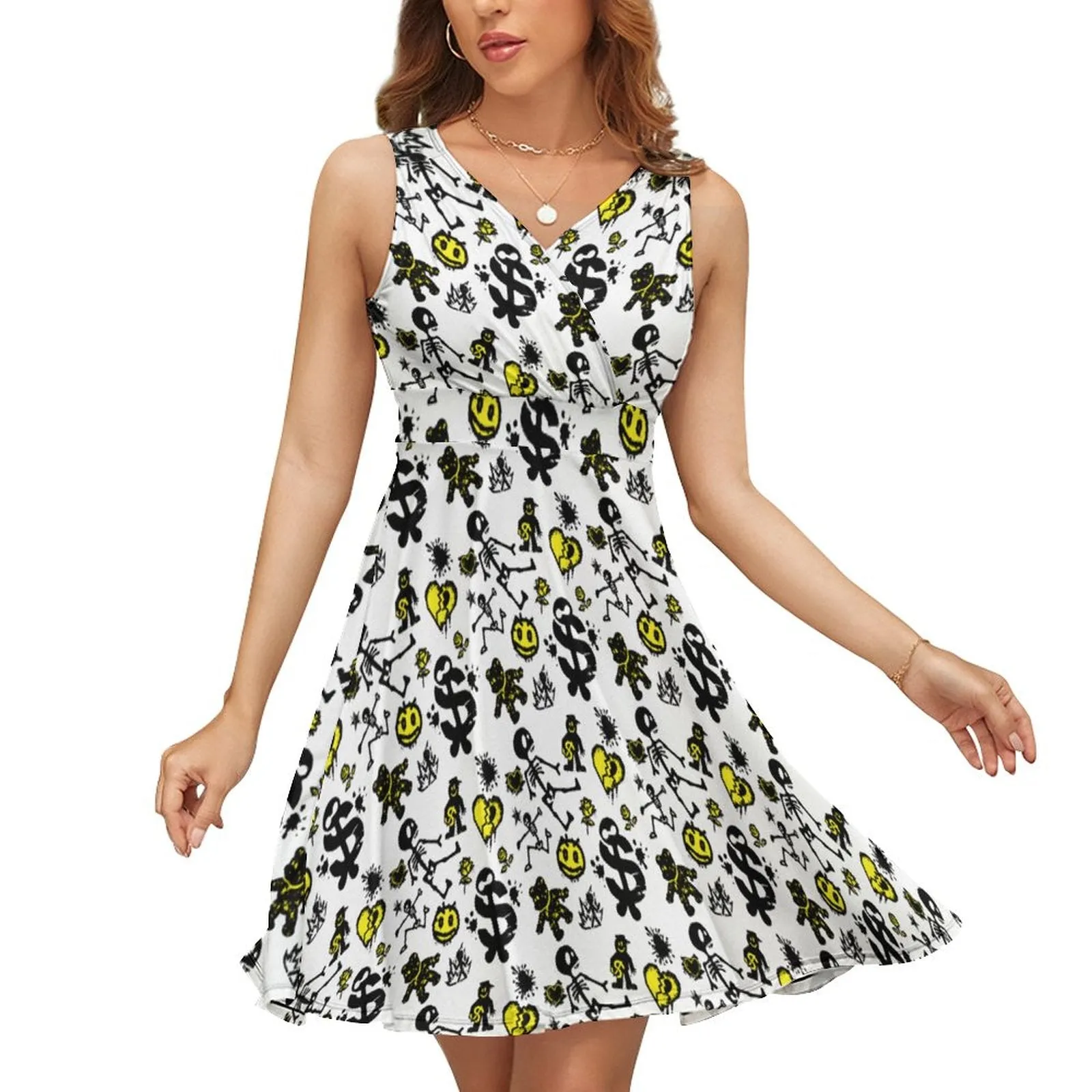 Hello Happy Friends - Sleeveless High Waist Dress
