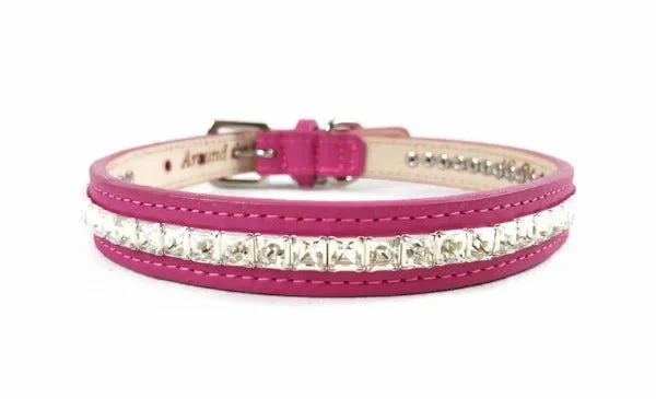 HOPEE Leather Dog Collar with Single Row of Square Crystals Close Together