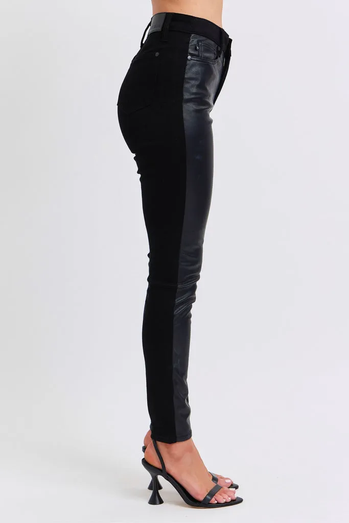 Judy Blue High Waist Leather & Denim Skinny