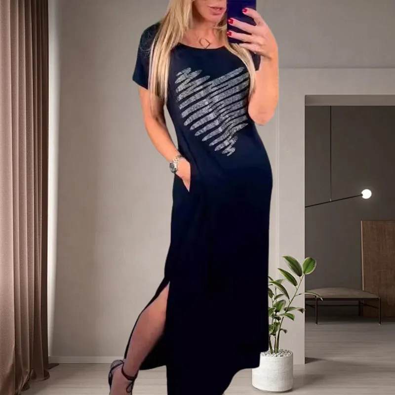Long T-Shirt Dress with Side Slits