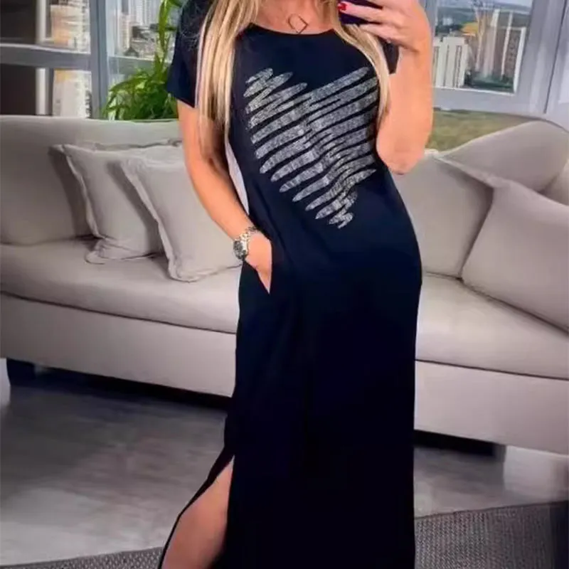 Long T-Shirt Dress with Side Slits