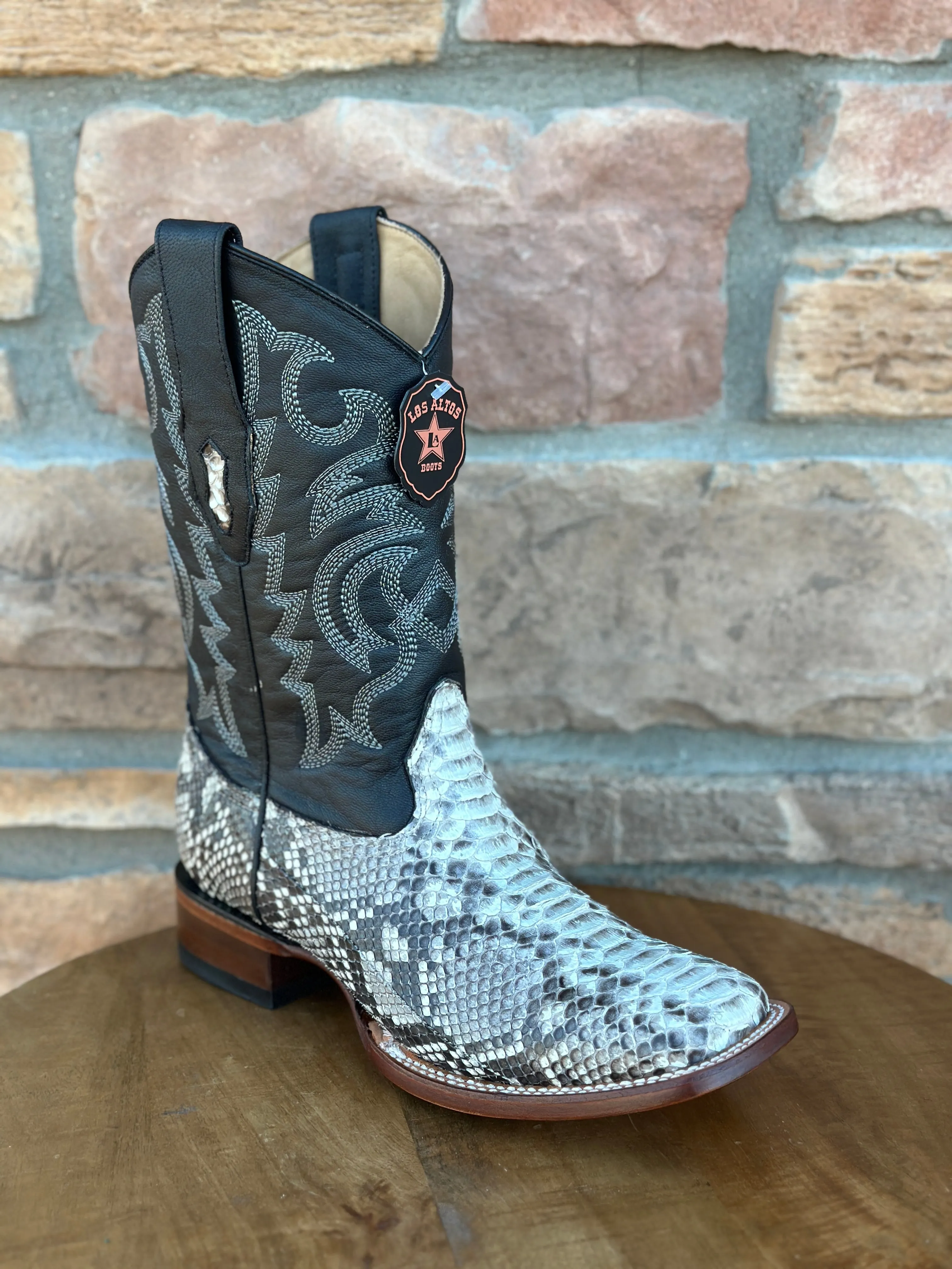 Los Altos Natural Python Wide Square Toe Boots