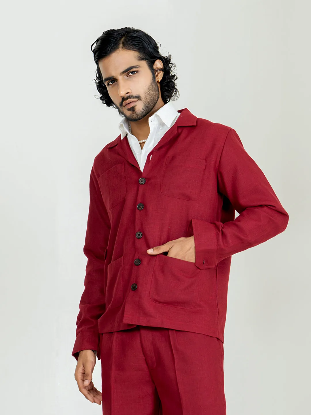Maroon 4 Pocket Linen blend shacket