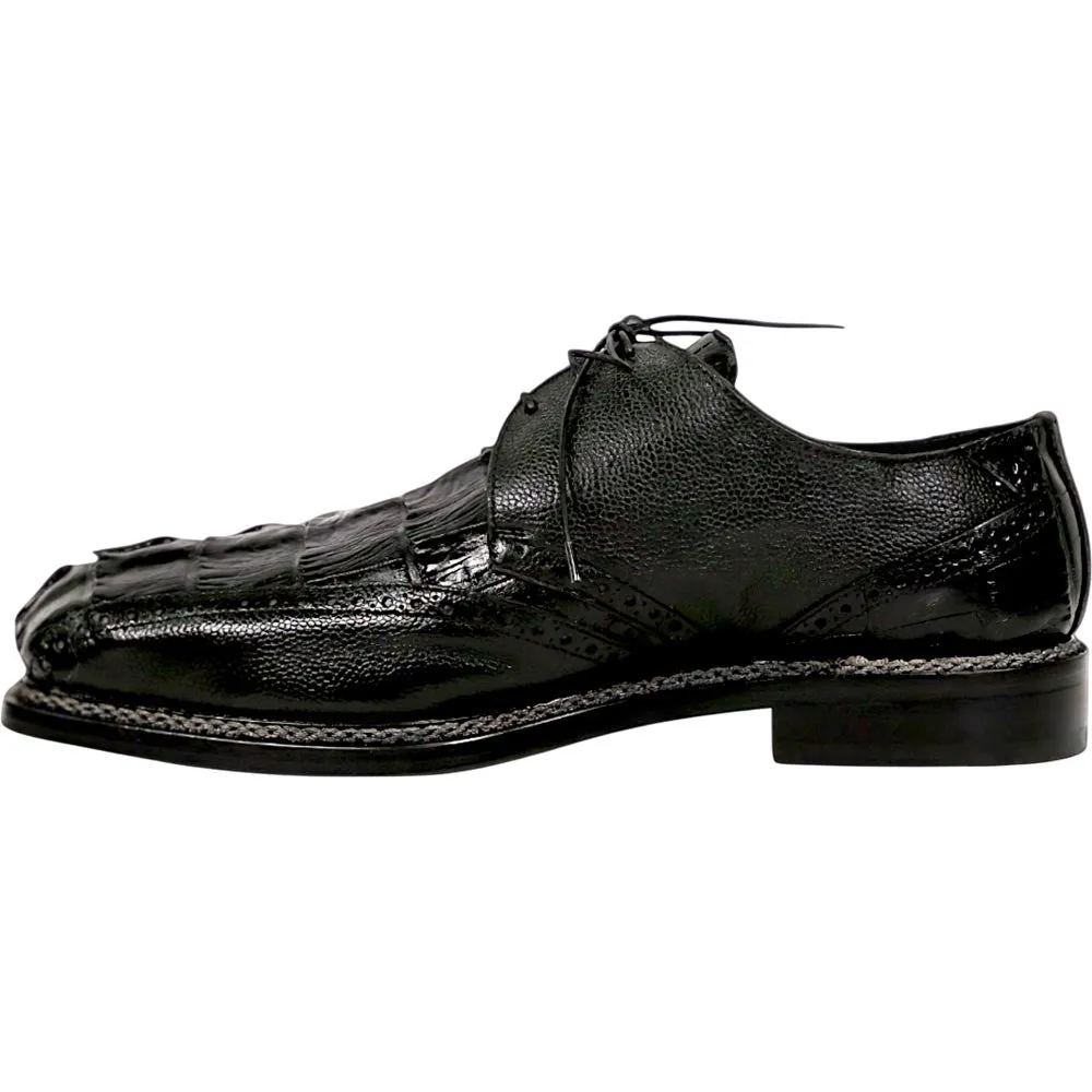 Mauri Don Men's Black Exotic Hornback Tail / Pebble Grain Leather Derby Shoes