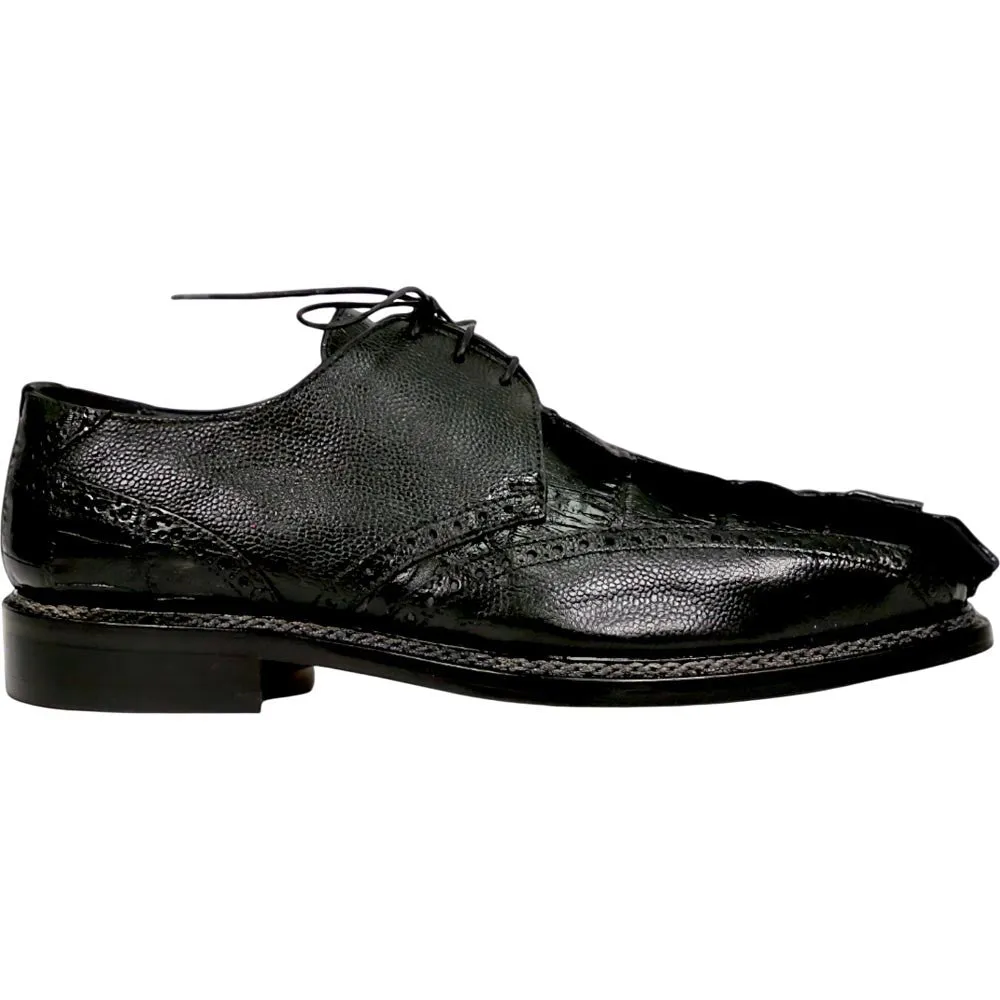 Mauri Don Men's Black Exotic Hornback Tail / Pebble Grain Leather Derby Shoes