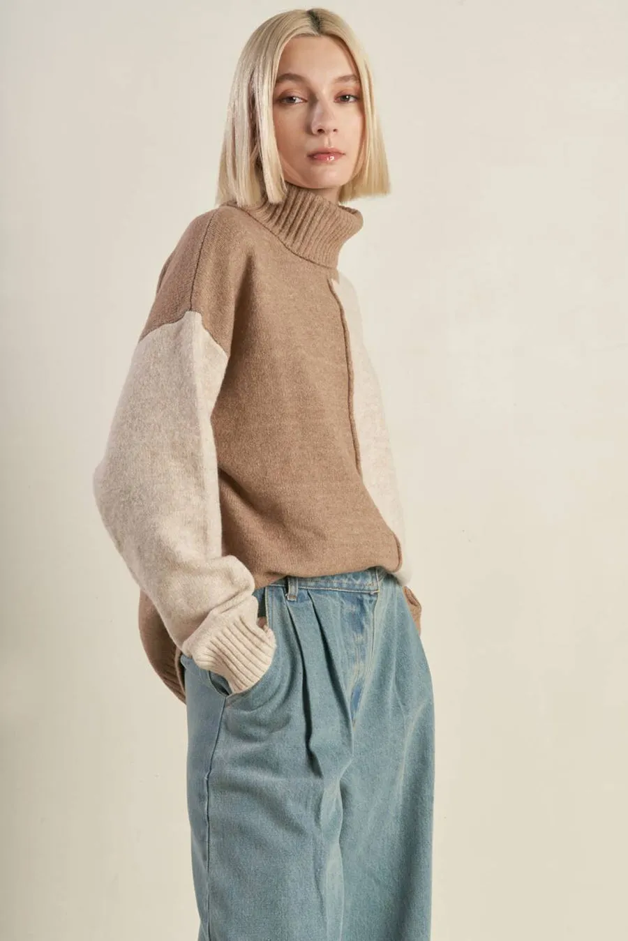 Mocha Combo Colorblock Sweater Knit Top