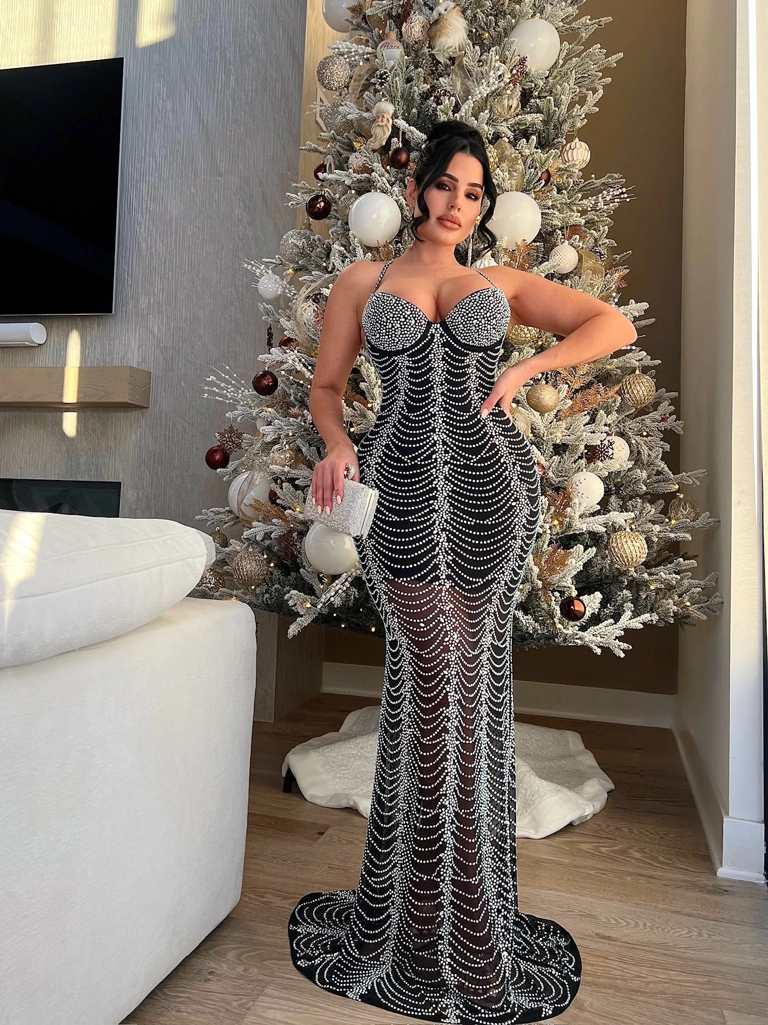 New Life Mesh Diamonds Maxi Dress Black
