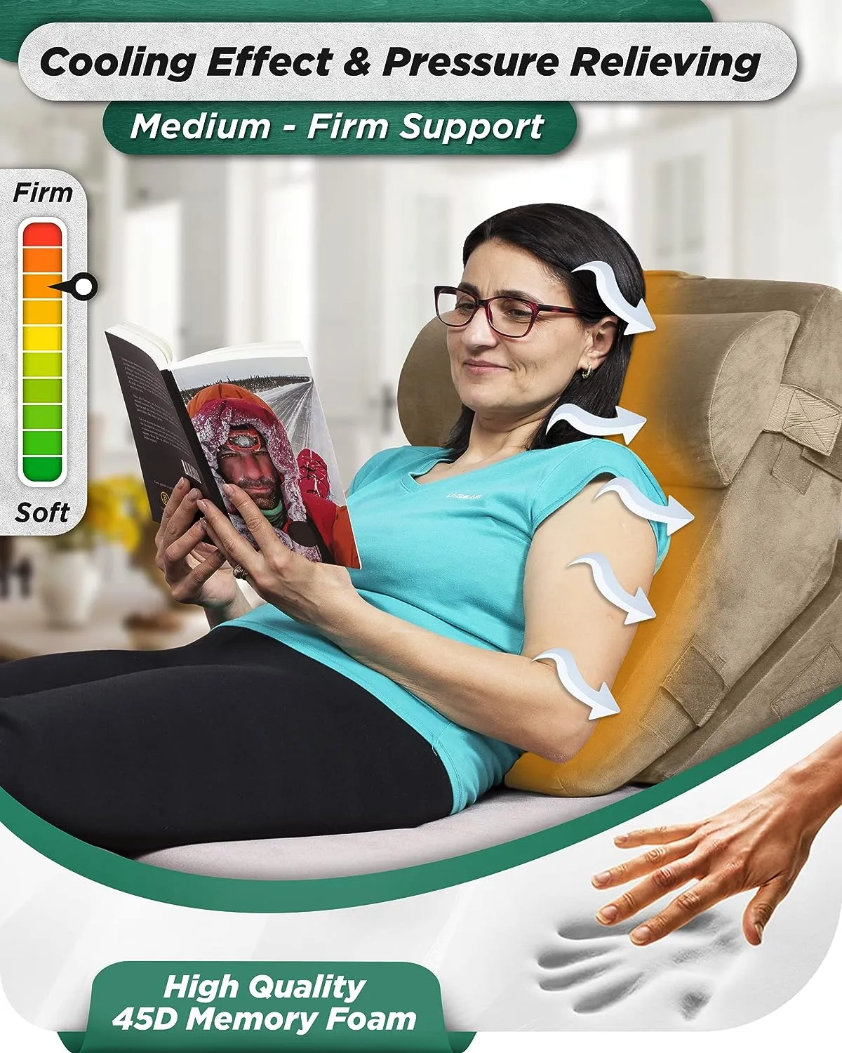 New Lunix 3pcs Orthopedic Bed Wedge Pillow Set, Post Surgery Memory Foam for Back, Leg & Knee Pain Relief, Sitting Pillow, Adjustable Pillows