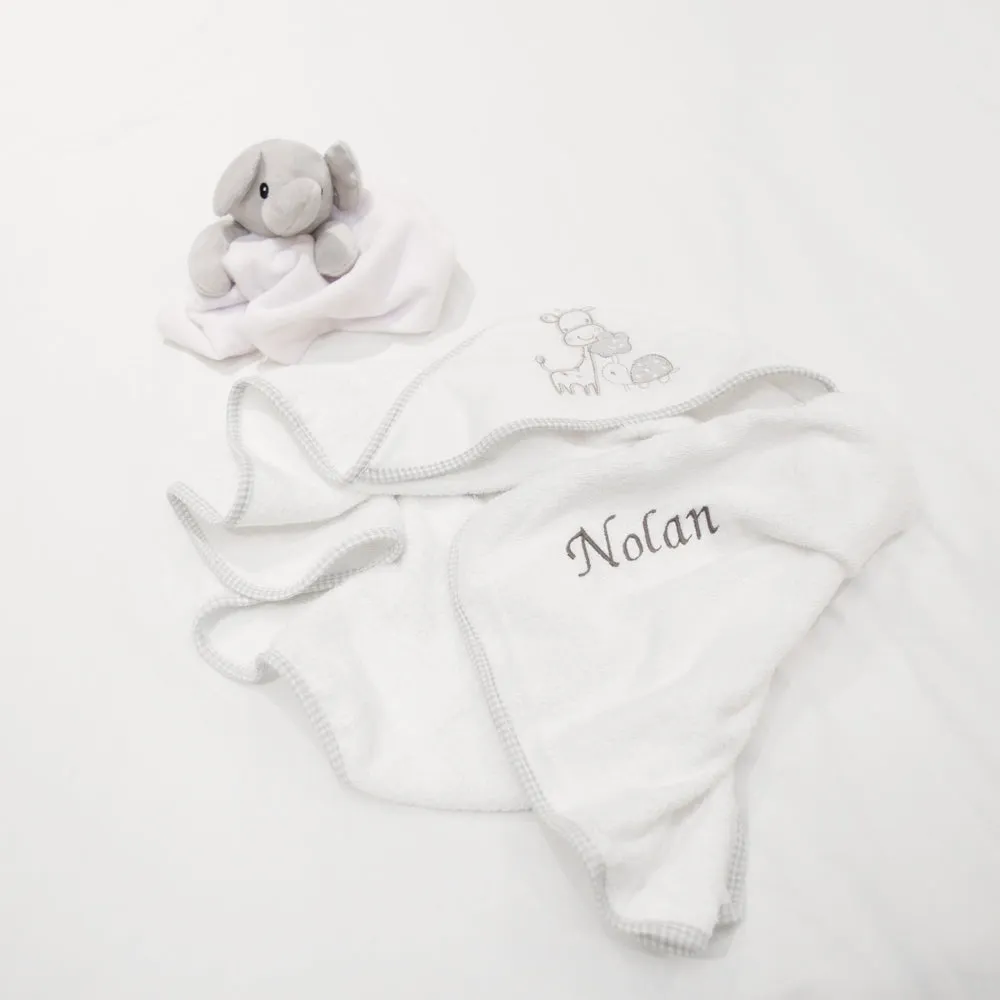 Personalised Hooded Towel with Logo - White & Grey