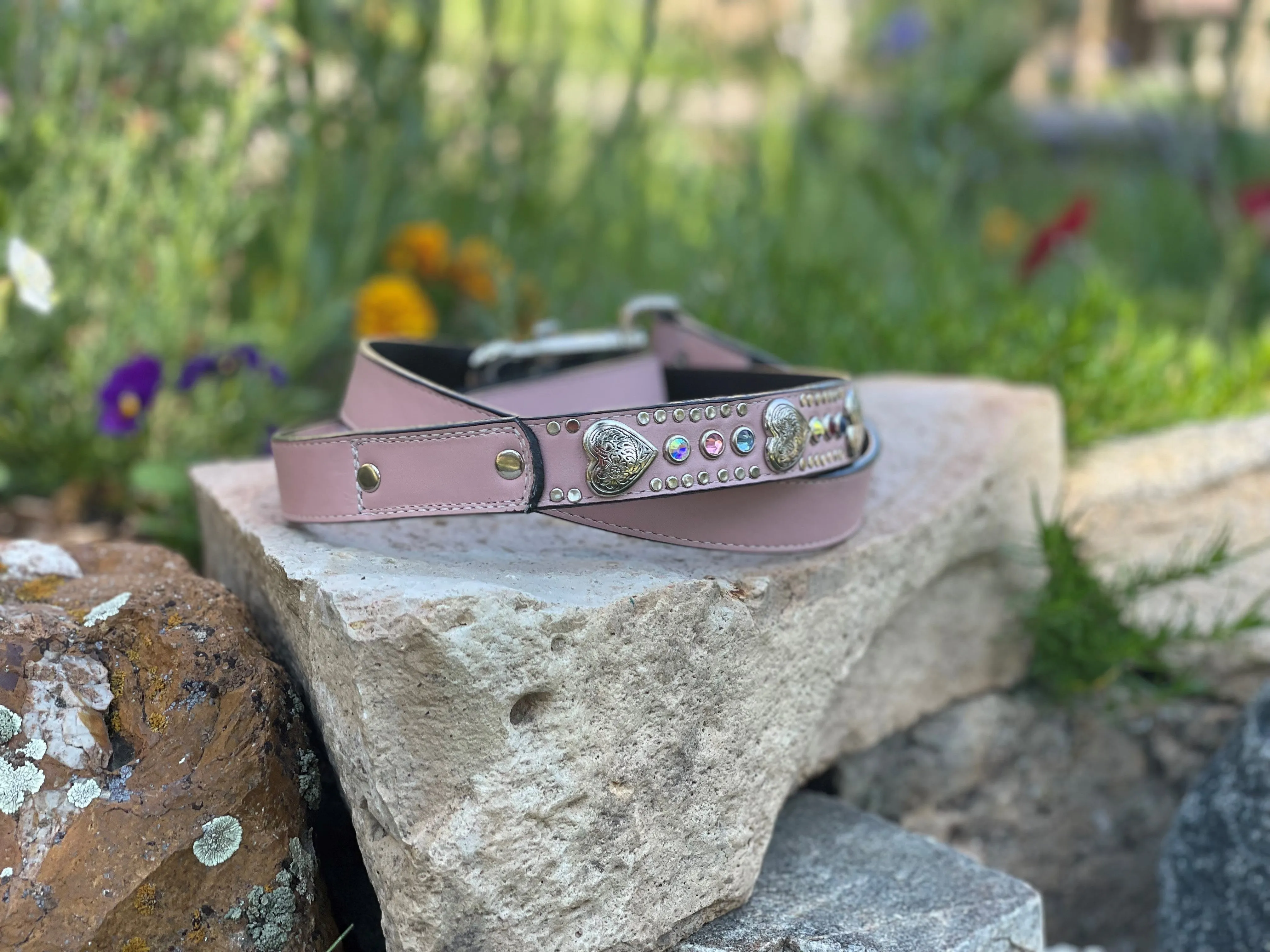 Pink Leather and Crystal Dog Leash