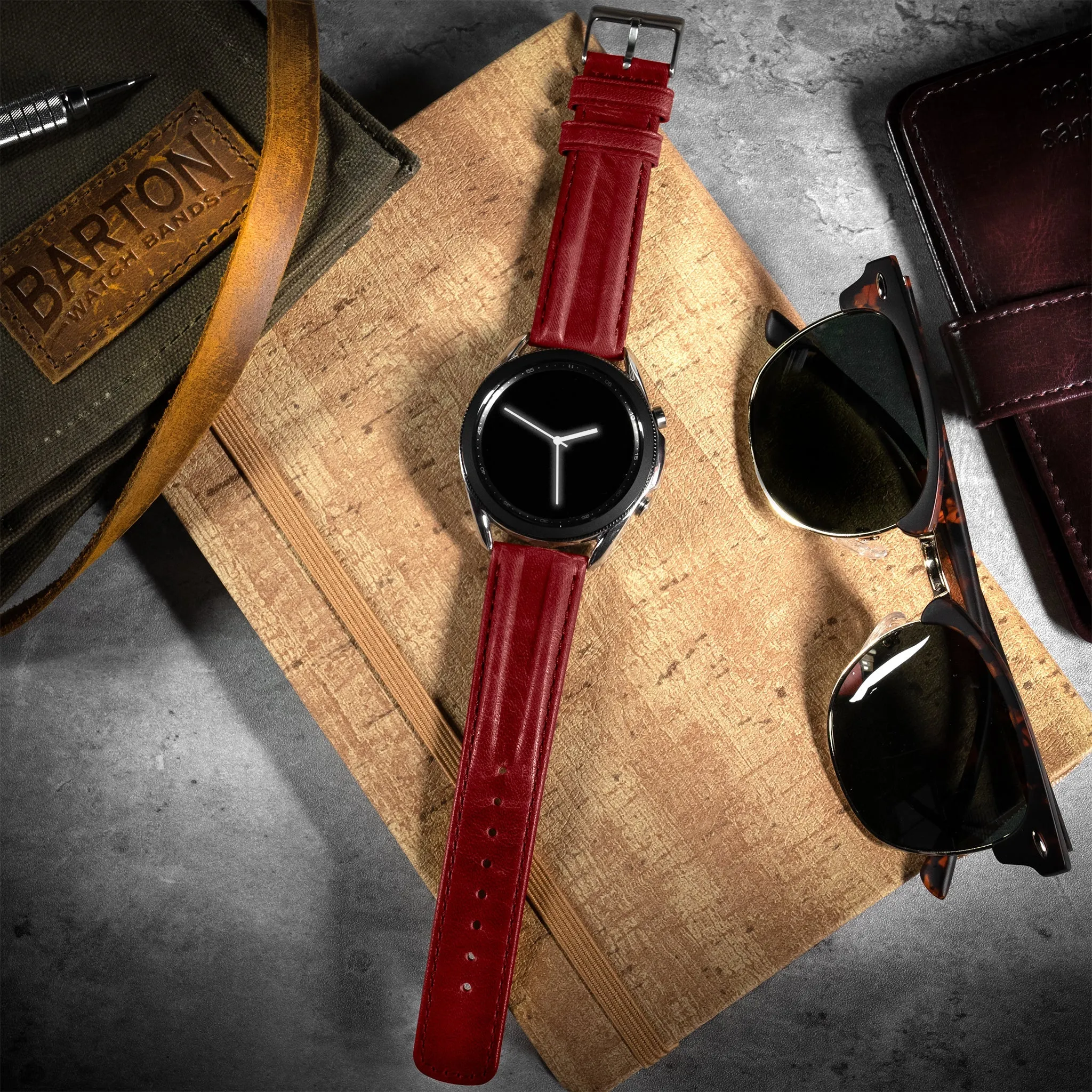 Samsung Galaxy Watch5 Classic Horween Leather Crimson Red Watch Band