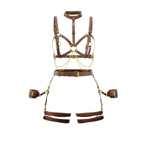 Set Harness "Lilium" & Garters "Gaura" Marsala & Handcuffs