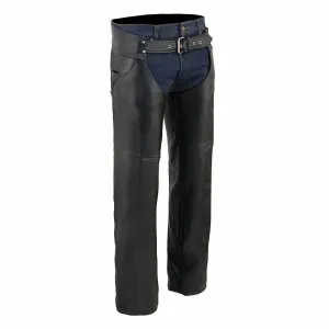 .SH1101 Chaps for Men's Black Premium Leather- Classic Jean Style Pockets Motorcycle Riders Chap - SH1101
