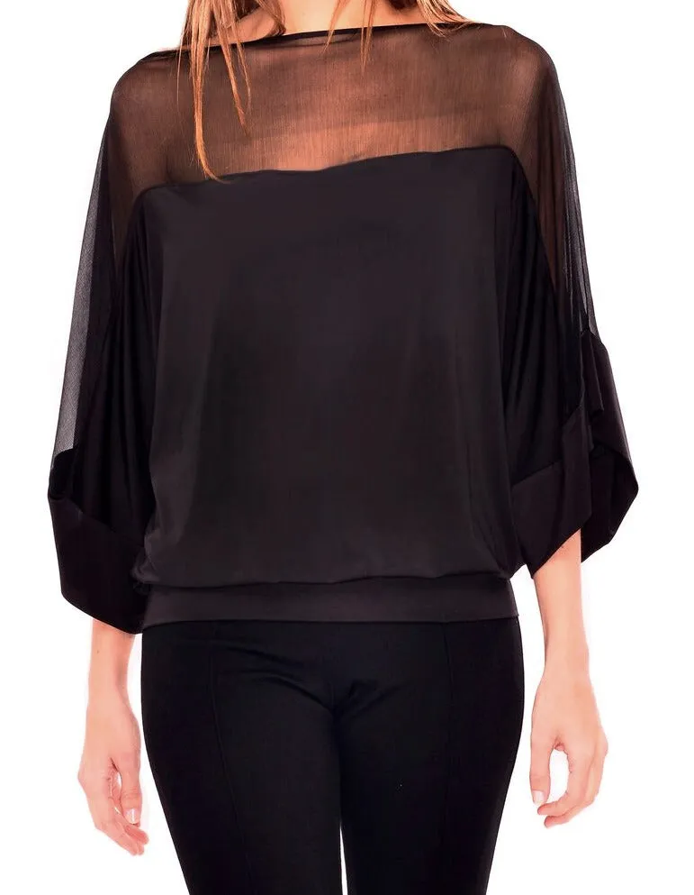Show Me Black Sheer Dolman Top