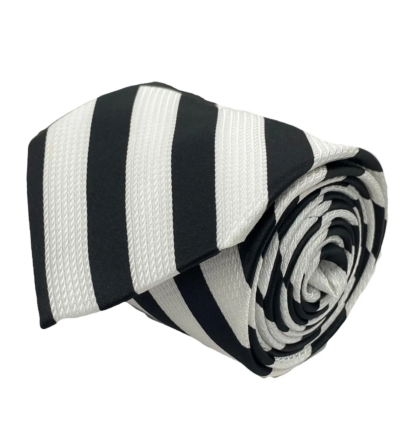 Stacy Adams Tie and Handkerchief - Black and White Stripe T23