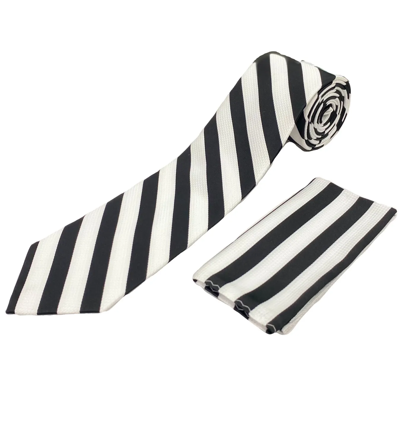 Stacy Adams Tie and Handkerchief - Black and White Stripe T23