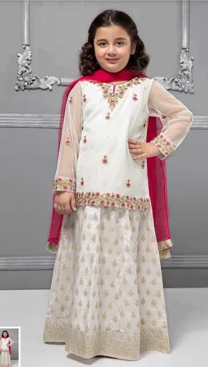 Stylish Kids Lahnga In Off White And Shoking Pink Color Model# Kids 1829