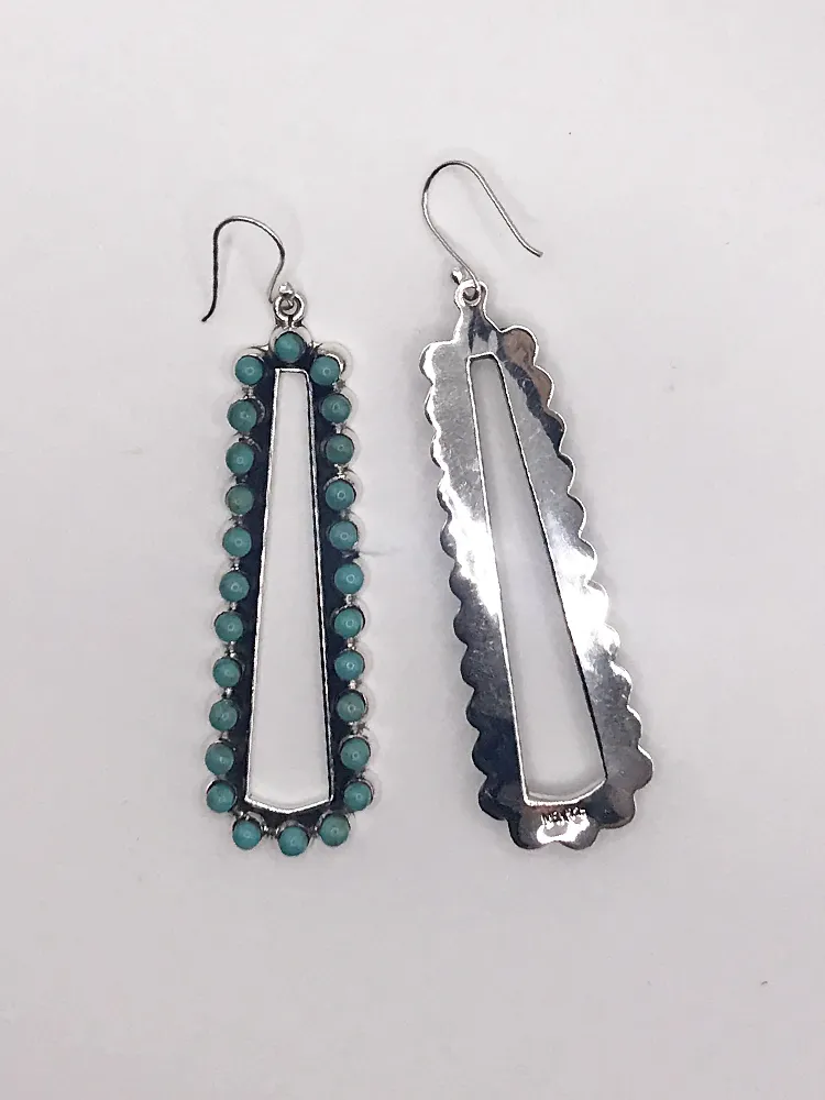 Stylish Long Trapezoid Sterling   Turquoise Drop Earrings