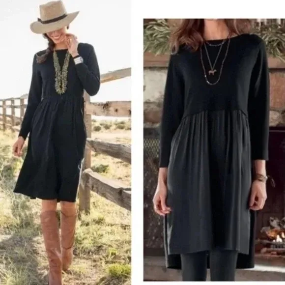 Sundance Women’s Jillian Sweater Dress Black Merino Wool Bodice Silk Skirt Large