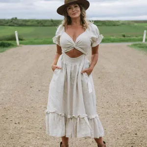 Tie Back Ruffle Dress with Pockets
