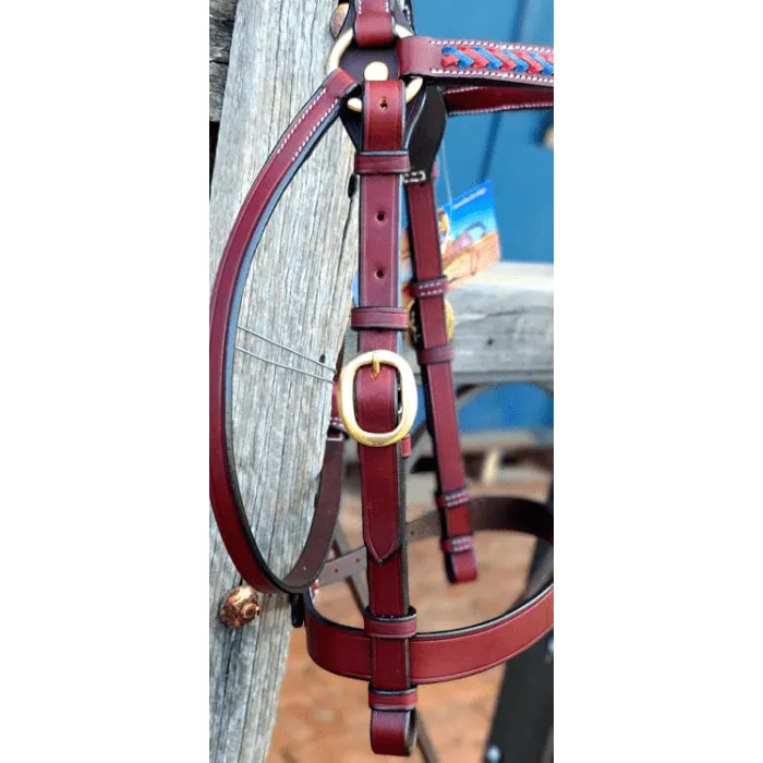 Toprail Bridle with Red/Blue Plait with 3 Studs