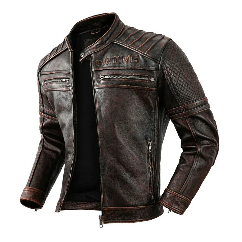 Vintage Leather Racer Moto Jacket